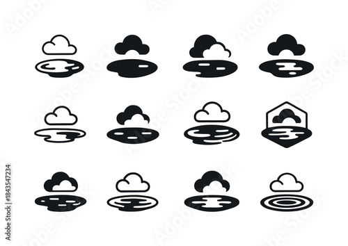Rain-soaked Earth Icons. Rain-soaked earth. Icon set. Set Logo o