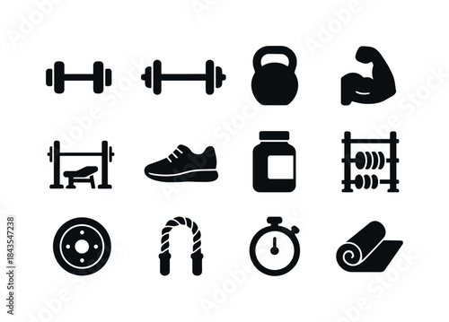 Muscle Training Icons. Muscle Training. Solid icon set of Muscle