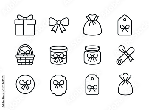 Holiday Packaging Icons. Holiday treats packaging. Line icon set
