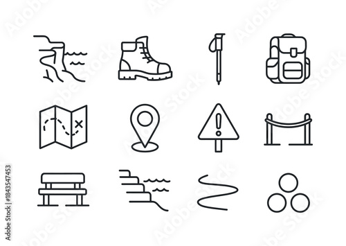 Coastal Hiking Icons. Coastal Hiking. Line icon set of Coastal H