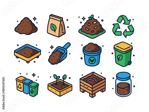 Coffee Waste Icons. Coffee waste. Colorful isometric vector icon