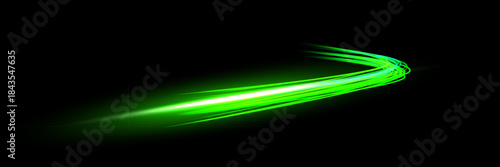 Wallpaper Mural Light speed curve trail. Dynamic curved streaks of glowing green light on dark background create fast motion effect. Smooth bright lines form energetic shape. Abstract vibrant vector illustration. Torontodigital.ca