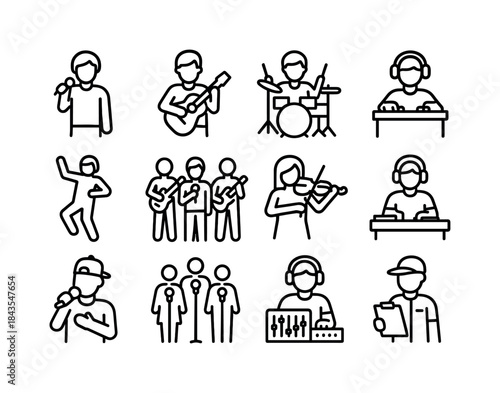 Festival Icon Set. Festival Performers. Line icon set of Festiva
