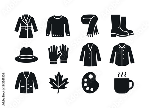 Autumn Wardrobe Icons. autumn wardrobe. Solid icon set of autumn