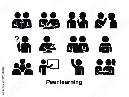 Peer Learning Icons. Peer learning. Solid icon set of peer learn