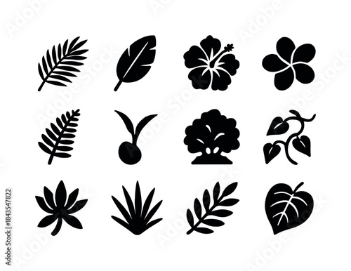 Tropical Icon Set. tropical nature. Solid icon set of tropical n