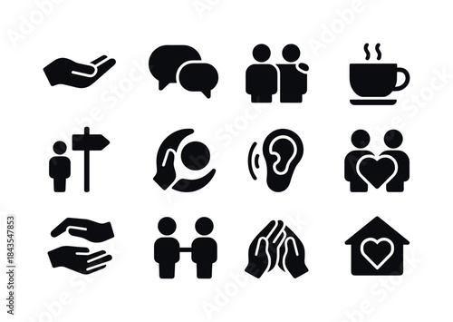 Support Icon Set. Seeking support. Solid icon set of Seeking sup