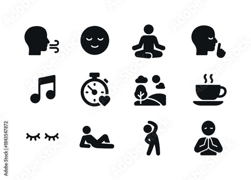 Mindful Breaks Icons. Mindful breaks. Solid icon set of Mindful