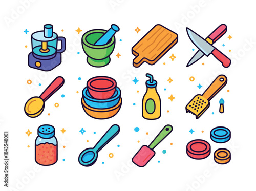 Tapenade Tool Icons. Tapenade Tools. Colorful isometric vector i