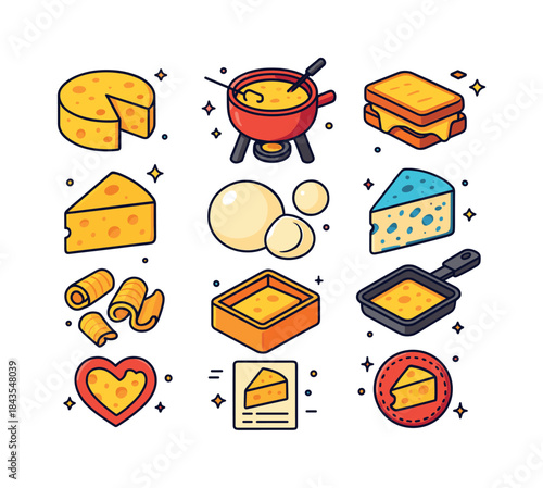 Cheese Lover Icons. Cheese Lover Collection. Colorful isometric