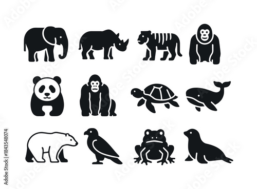Endangered Species Icons. Endangered Species. Solid icon set of