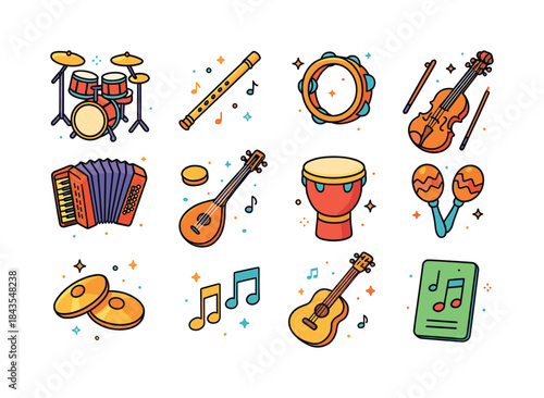 Colorful Dance Music Icons. Dance Music. Colorful isometric vect
