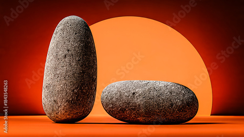 Galets gris sur fond orange