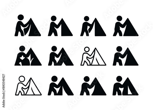 Tent Logo Variations. Setting up a tent. Icon set. Set Logo of s