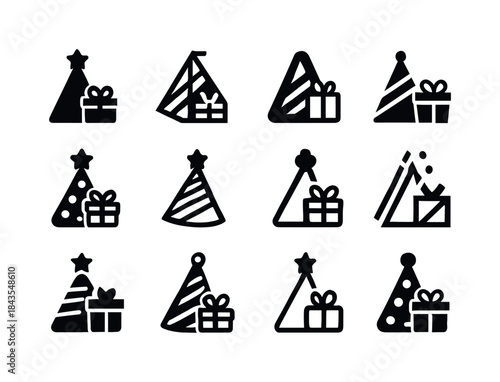 Festive Icon Set. Holiday celebrations and gifts. Icon set. Set
