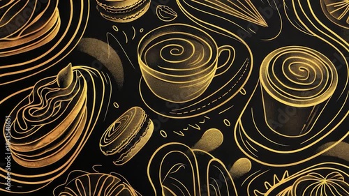 Video Close-up shot of intricate black and gold pattern