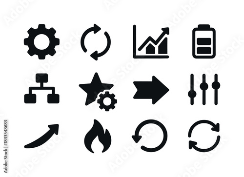 Work Optimization Icons. Work optimization. Solid icon set of Wo