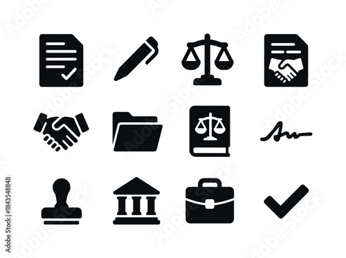 Legal Icon Set. Legal agreement. Solid icon set of Legal agreeme
