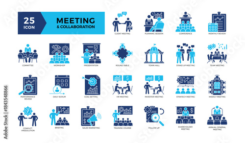 25 icon set blue two tone MEETING