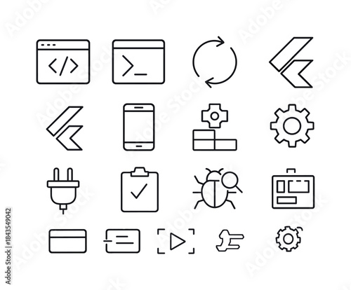 Flutter Workflow Icons. Flutter Developer Workflow. Line icon se