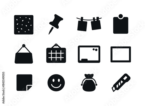 DIY Bulletin Icons. DIY Bulletin Boards. Solid icon set of DIY B
