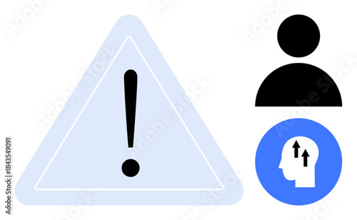 Warning concept. Warning symbol with human profile and growth mindset icon s development and caution. Ideas include risk awareness, personal growth, education, mental health, decision making