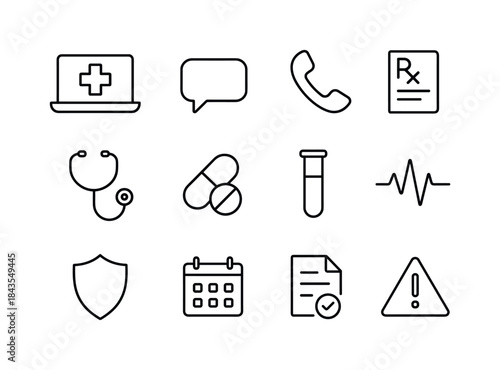 Online Health Icons. Online Health Services. Line icon set of On