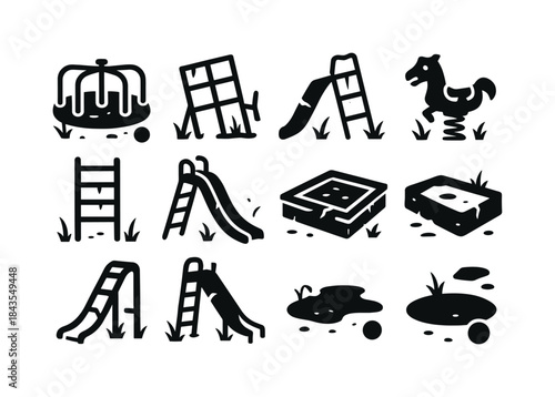 Abandoned Play Structures. Abandoned play structures. Solid icon