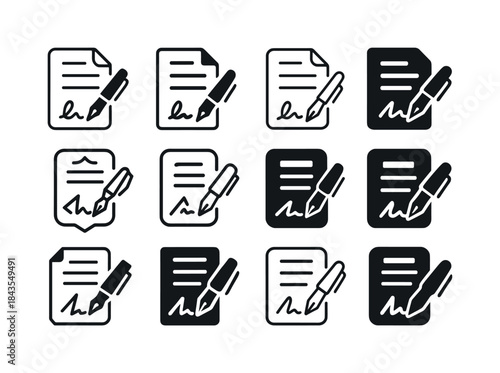 Settlement Agreement Icons. Signing of settlement agreement. Ico