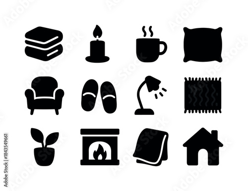 Cozy Home Icons. Cozy home vibes. Solid icon set of cozy home vi