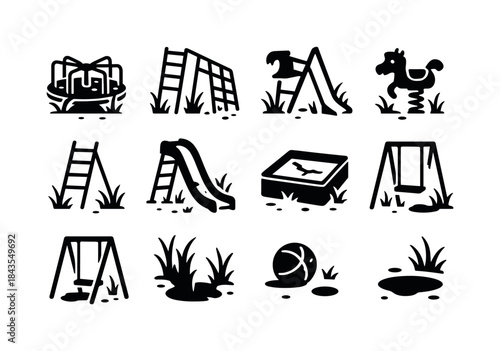Abandoned Play Structures. Abandoned play structures. Solid icon