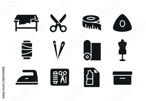 Fashion Studio Icons. Fashion studio workspace. Solid icon set o