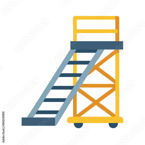 Isolated platform ladder with wheels on black background illustration