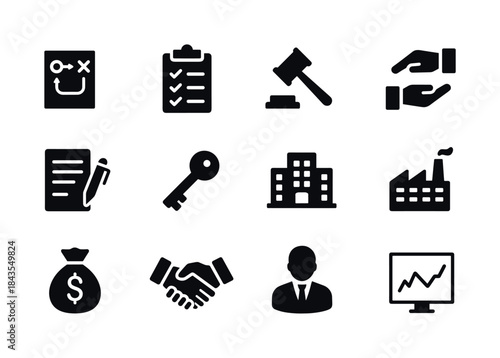 Economic Privatization Icons. Economic privatization steps. Soli