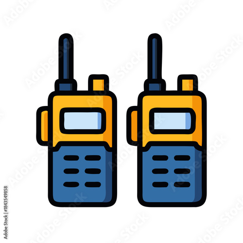 Two stylized walkie talkies against a solid black background