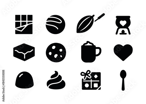 Chocolate Treat Icons. Chocolate indulgence. Solid icon set of C