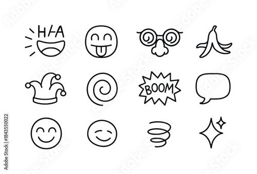 Comedy Icon Set. Comedy moments. Line icon set of comedy moments