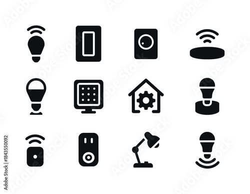 Smart Lighting Icons. Smart home lighting. Solid icon set of Sma