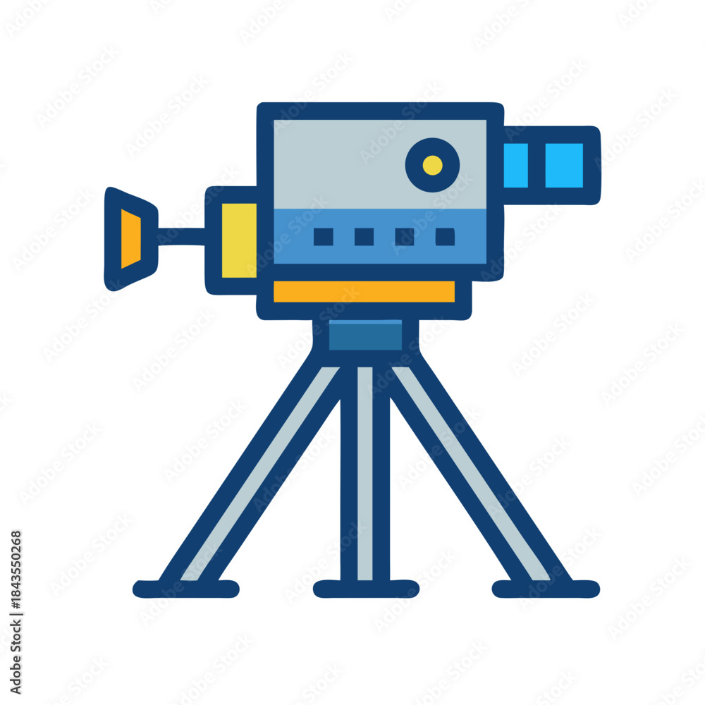 Fototapeta premium Vintage Camera Icon on Tripod with Flat Design Style
