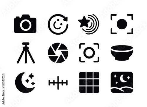 Astrophotography Icons Set. Astrophotography. Solid icon set of