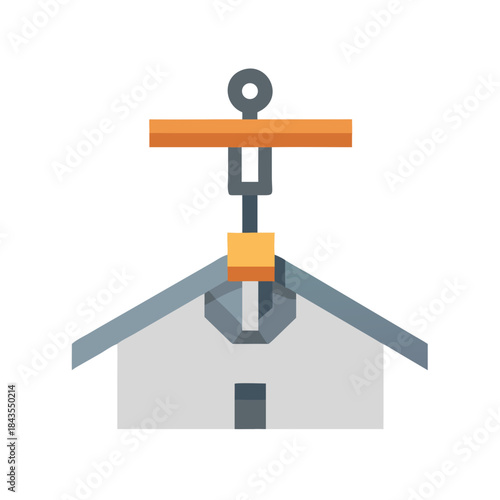 Minimalist container house lifted by crane on black background