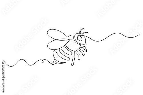 Simple graphic of a bee in motion on a wavy flight path