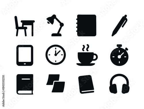 Self-Study Icon Set. Self-study. Solid icon set of self-study: d