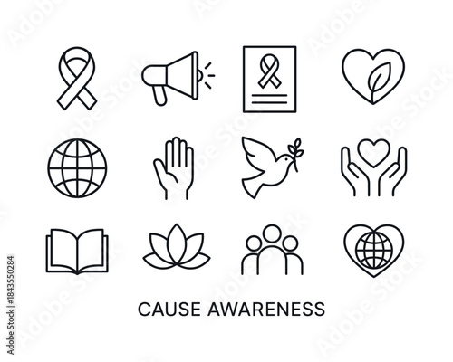 Cause Awareness Icons. Cause awareness. Line icon set of Cause a