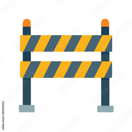 Road closed barrier with yellow and blue diagonal stripes