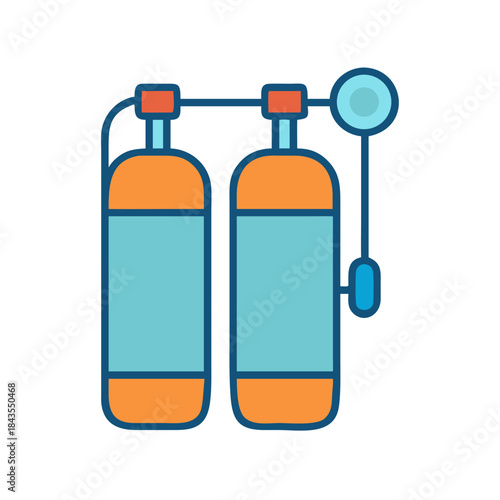 Two oxygen tanks for scuba diving equipment flat illustration