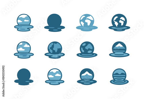 Rain-soaked Earth Icons. Rain-soaked earth. Icon set. Set Logo o