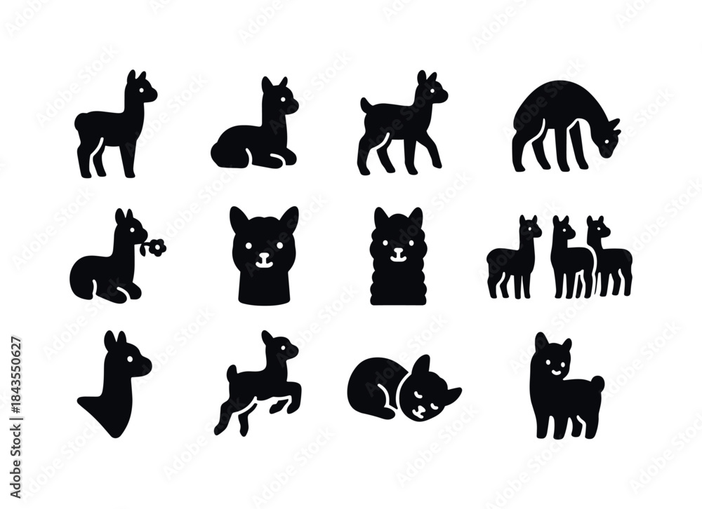 Obraz premium Baby Alpaca Icons. Baby alpacas. Solid icon set of baby alpacas: