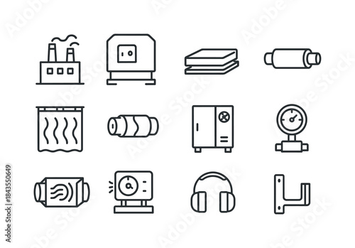 Industrial Noise Icons. Industrial noise reduction. Line icon se