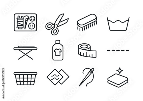 Clothing Care Icons. Clothing maintenance. Line icon set of clot